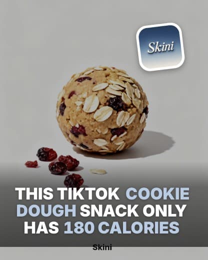 A Skini post of an oat cookie dough ball reading this TikTok cookie dough snack only has 180 calories