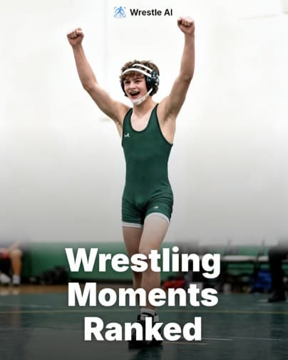 A Wrestle AI post of a wrestler celebrating, titled wrestling moments ranked